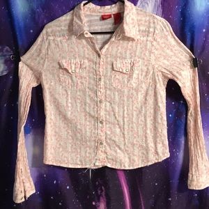 Pink long sleeve snap button up collared shirt